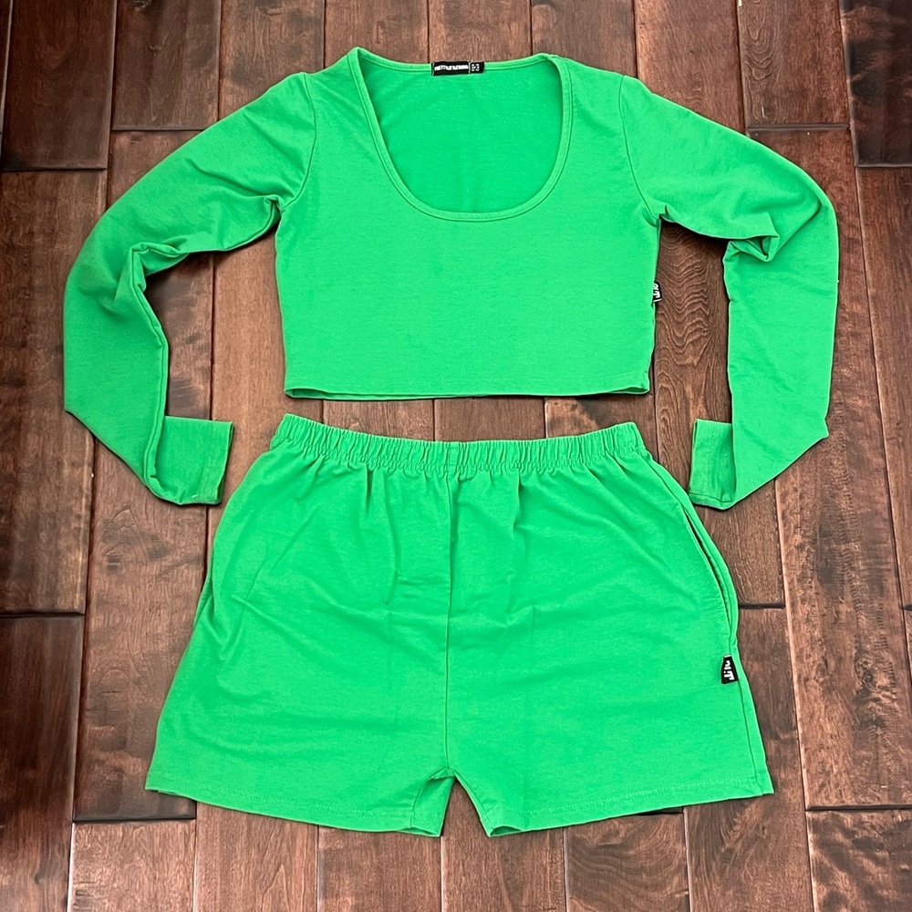 Green Crop Top and Shorts Set